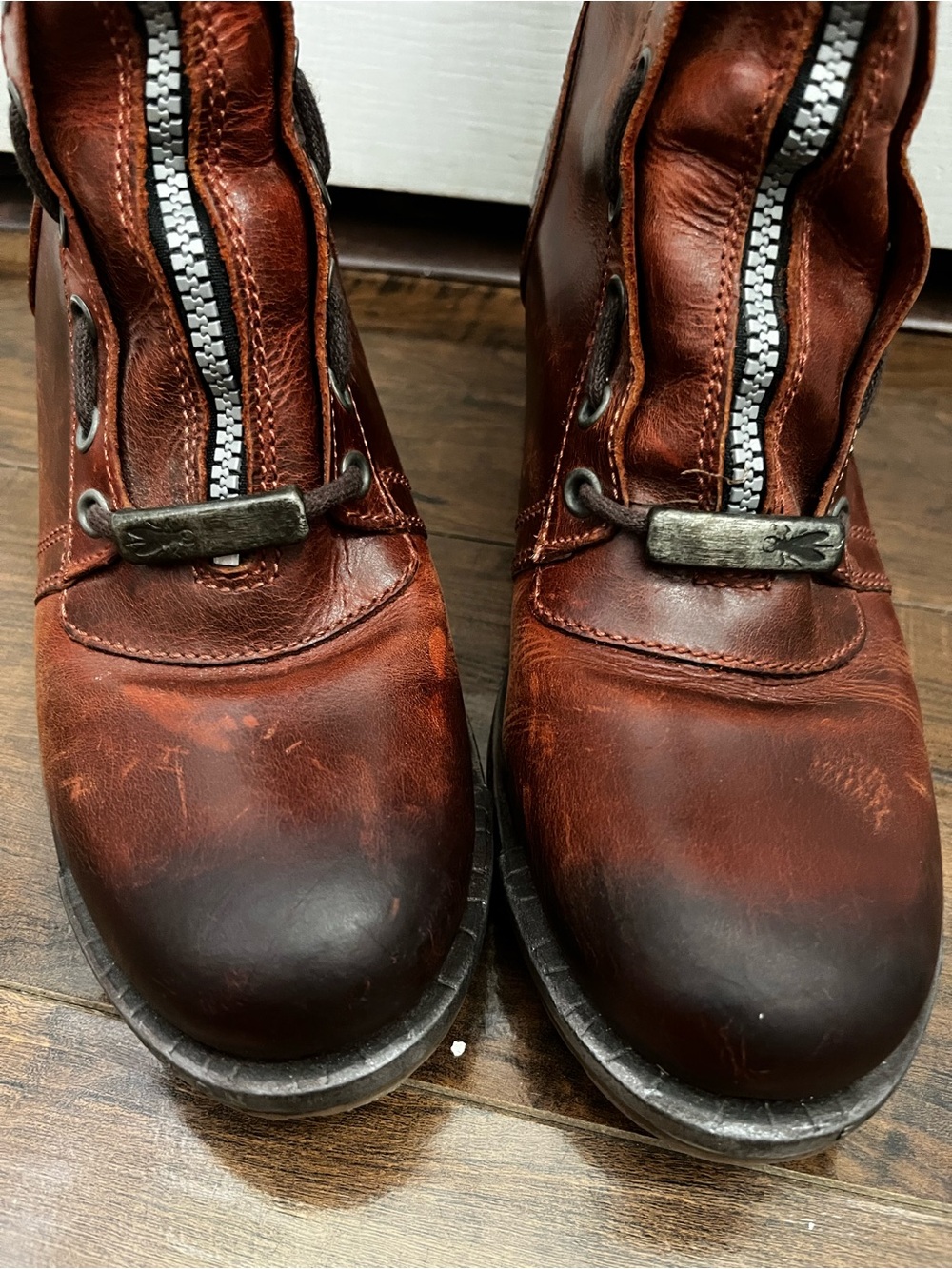 Fly London Women's Lace-Up Mid-Calf Boots in Distressed Red-Brown Leather - Picture 4 of 6